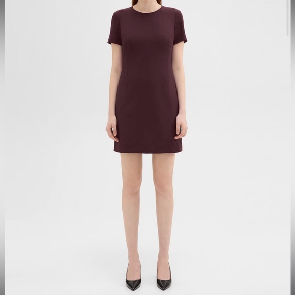 Theory Short Sleeve Jatinn Sheath Mini Dress in Modern Crepe Mulberry Wine Sz 2 - Picture 1 of 8